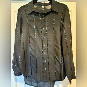 Cable and Gauge Black chiffon and sequin blouse